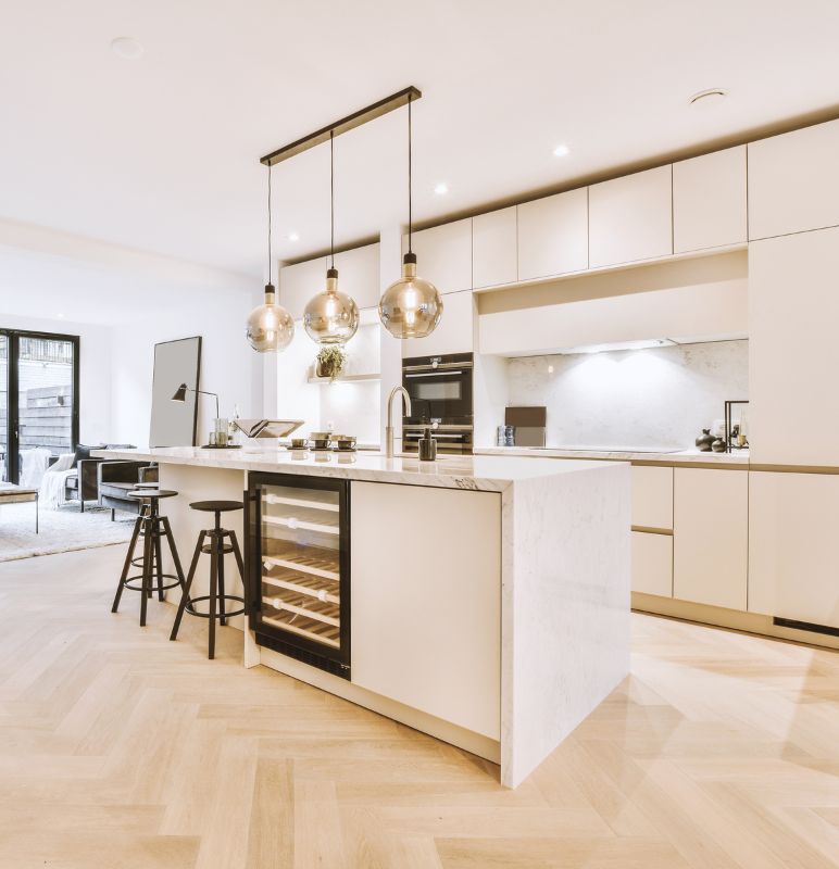 open plan kitchen with living room